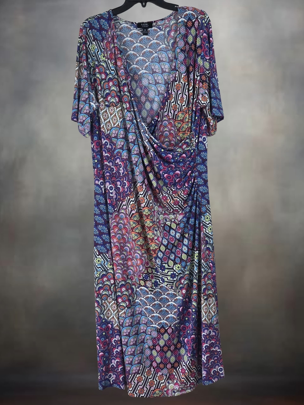 MSK Multicolor Draped V-Neck Maxi Dress